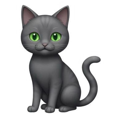 full body gorgeous solid dark grey cat with green eyes, white paws and white whiskers playing sticker