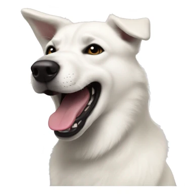 white husky-lab mix dog with completely black fur around his eyes and black ears smiling with tongue out sticker