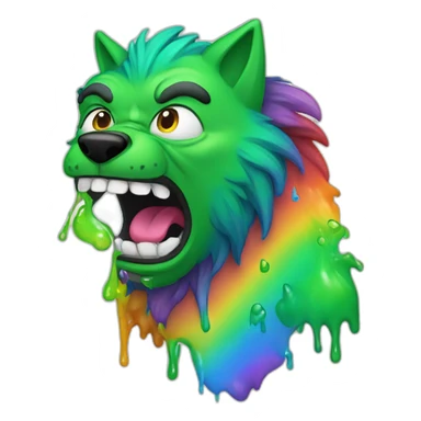 werewolf puking rainbow, making green face sticker