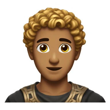 make an emoji a big greek boy who has an hourglass figure, he loves food, and has a lucious middle part black haie which flows down his head and neck, he is beatiful and young, reminiscant of a young greek god, brown golden skin sticker