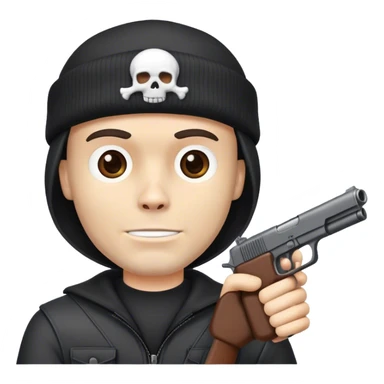 man with skull cap and gun in hand sticker