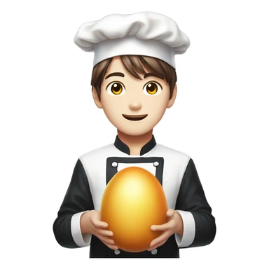 bts jungkook as a chef, holding really big egg sticker