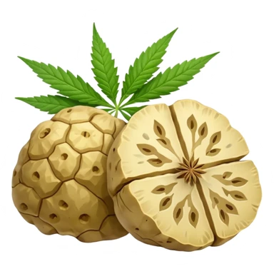 slices of white truffle with cannabis leaf sticker