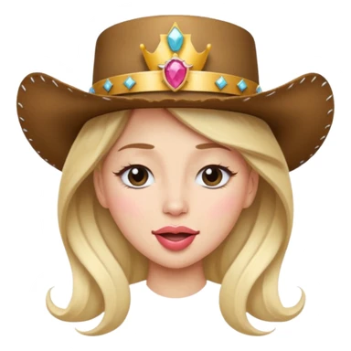 a princess with a cowboy hat but crown ontop of the hat with tounge out and eyes closed with lashes.  sticker