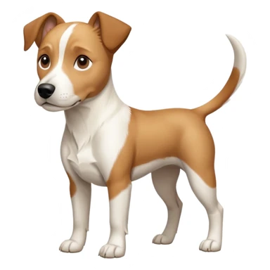 a full body facing front on of a buff white beagle cross jack russell terrier looking dog the size of a kelpie with light brown long ears resting on its face and a light brown patch above one eye and a large snout. the rest of the dog is completely white.  sticker