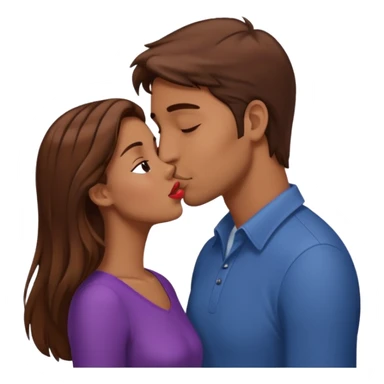 A naked girl with brown hair and bare small breasts openly kisses a tall guy with brown hair full-length on the lips sticker