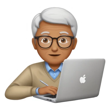 senior programmer with laptop sticker