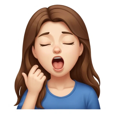 Sleepy girl, long brown hair, yawn sticker