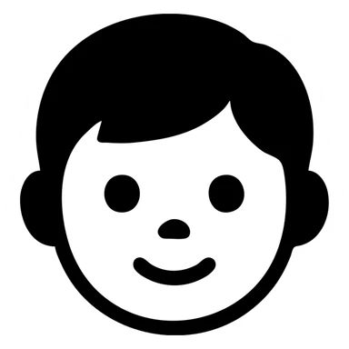 solid filled black and white icon of a child boy's face sticker
