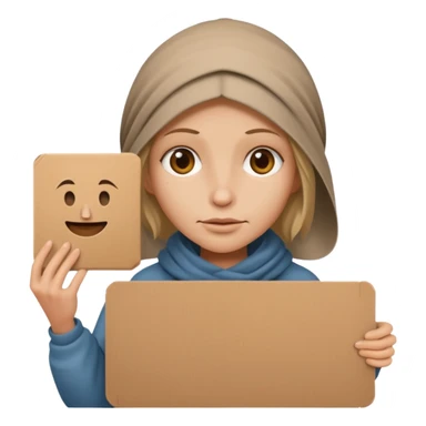 begger woman with holding  a pancart sticker