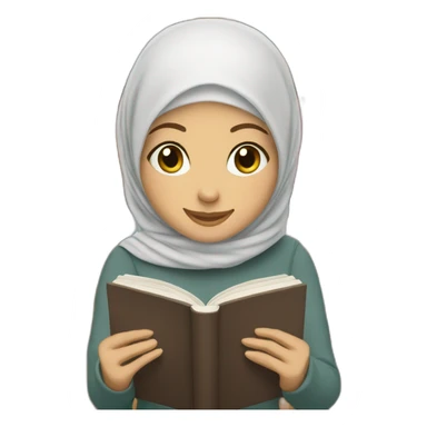 White girl with hijab reading a book and smiling in the library sticker