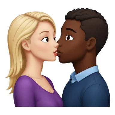 Please create a French kiss between a white girl and black boy sticker