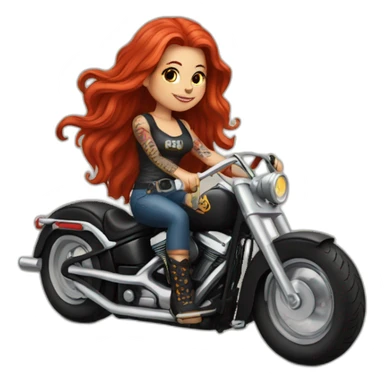 A pretty long red haired girl with a lots of tattoos riding a Harley motorcycle sticker