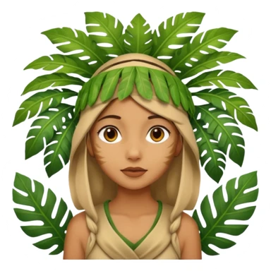 a girl with jungle wearing a large leaf headgear bye  sticker