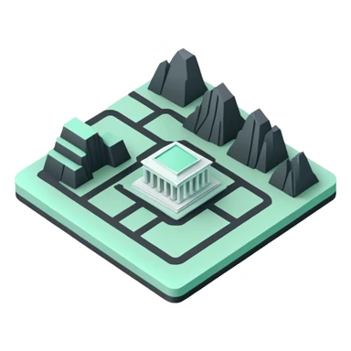 Collectivités Territoriales (Local Authorities), 3D technical icon with black and mint green (#B5F4D3), territorial jurisdiction diagram with administrative boundaries and governance structure sticker