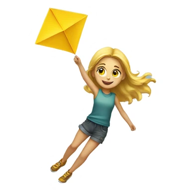 Caucasian Girl flying a yellow diamond-shaped kite sticker