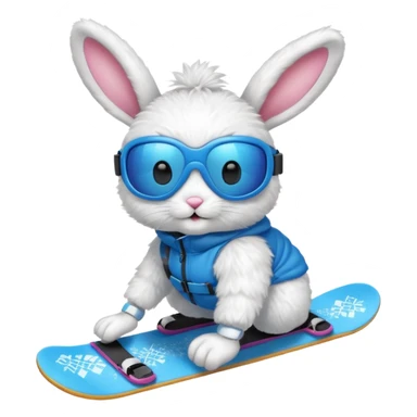 A bunny on a snowboard in blue wearing ski goggles sticker