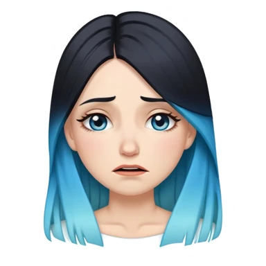 White female-crying-gorgeous face-very long straight black to sky blue hair ombre-dressed as a goa sticker