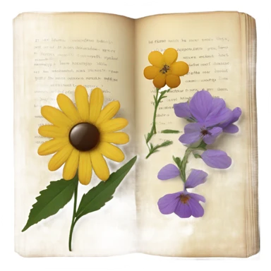 book with some pressed flowers on the pages realistic flowers pressing sticker