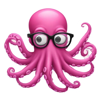 a pink octopus with 8 tentacles with black glasses sticker