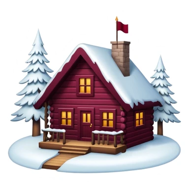 winter cabin with burgundy Christmas decorations sticker