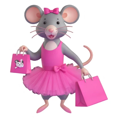 rat with a pink dress and tutu holding a Sephora shopping bag sticker