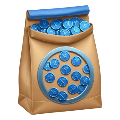 brown bag of blue coins sticker