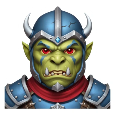 Fantasy Christmas orc legion soldier icon, iron tundra army theme, heavy winter armor, disciplined brutal look, dark icy steel armor with bold crimson cloth and markings, cold blue shadows, high contrast, clean emoji portrait style
 sticker