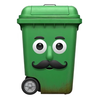 Green wheelie bin with black moustache no glasses  sticker