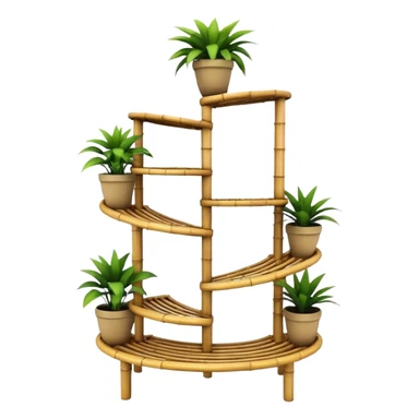 Large futuristic multi-tier multi-level curved spiral step plant rack constructed from 7/8 inch thin bamboo poles  sticker