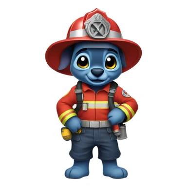 Cute Disney stitch with a firefighter outfit and hose sticker