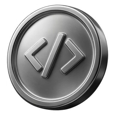 a 3D glass coin with a subtle code icon in the center sticker