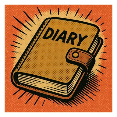 a diary, old school comic book style, halftone shading sticker