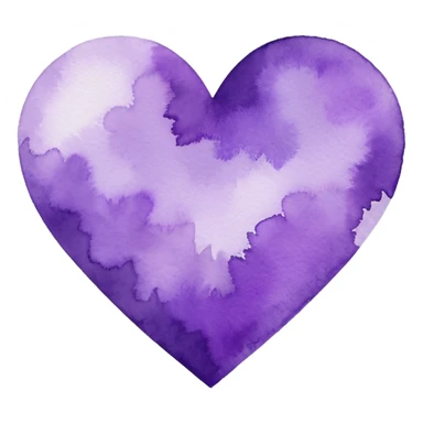 minimalist watercolor heart icon, monochromatic purple washes, soft bleeding edges, on textured white paper, serene and emotional, perfect for app icon, transparent background, flat lay --style raw --stylize 150 sticker