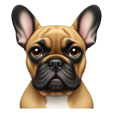 Mainly Black / Carmel colored french bulldog with a work name tag that says hello my name is bourbon  sticker