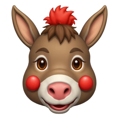 A donkey whis a red clown nose sticker