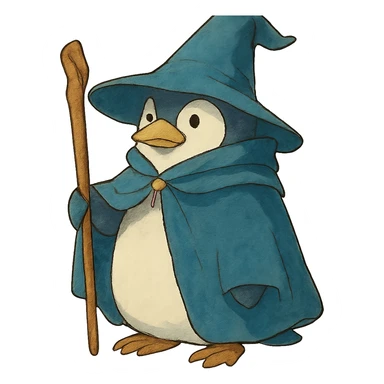 ghibli style penguin wizard sticker