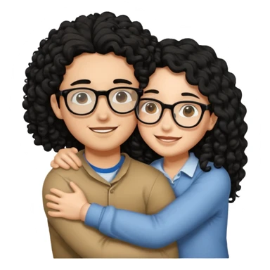 ok use the first photo on last row u sent but make me look 18 and long black curly hair and glasses make us hug each other sticker