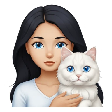 black hair girl with White British longhair cat blue eyes  sticker