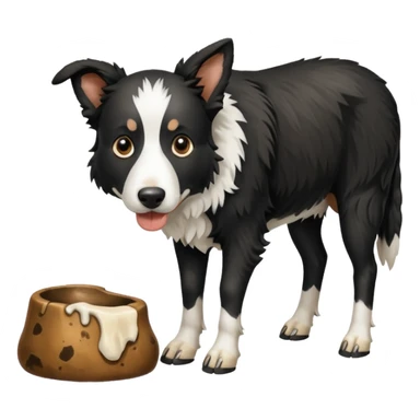 A black and white border collie is chewing on a cow's hoof. sticker