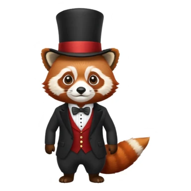 A red panda with a top hat and a suit sticker