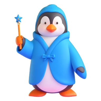 penguin wizard with a blue robe and magic wand sticker