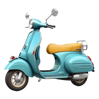 Cinematic Realistic Vespa Scooter Emoji, depicted as a stylish vintage Vespa with sleek retro design and vibrant colors, rendered with crisp textures and dynamic sunlit lighting that captures its iconic Italian charm. sticker