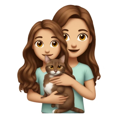 A girl with long wavy brown hair and brown eyes holds a small red lop-eared cat. sticker