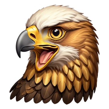 Cinematic Comical Golden Eagle Portrait Emoji, Head tilted dramatically with an exaggeratedly shocked expression, featuring a striking, broad-beaked form with wide, comically expressive eyes full of playful disbelief and richly textured golden feathers, Simplified yet hilariously expressive features, highly detailed, glowing with a slightly sassy amber glow, high shine, dramatic yet playful, stylized with an air of cheeky aerial mischief, soft glowing outline, capturing the essence of a meme-worthy golden eagle that looks ready to side-eye its way into viral fame! sticker