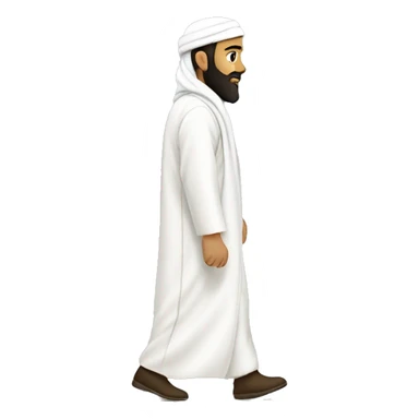 sideview of one bearded muslim man in a white thobe walking to the right whilst wearing a shemagh. sticker