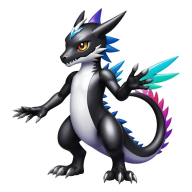 white blacks edgy colorful gradient shiny glossy Fakémon-Digimon-creature-hybrid (full body) sticker