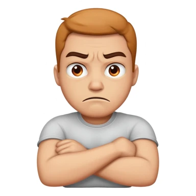 Arms crossed around neck with angry or shocked face sticker