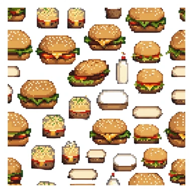 pixel art of sesame seeds on a burger bun sticker