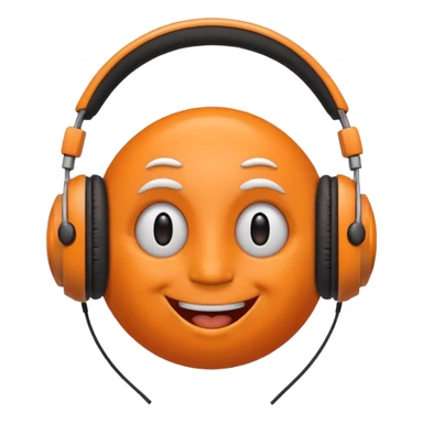 Orange happy face emoji with a couple of hair,headphones,and antennas. sticker